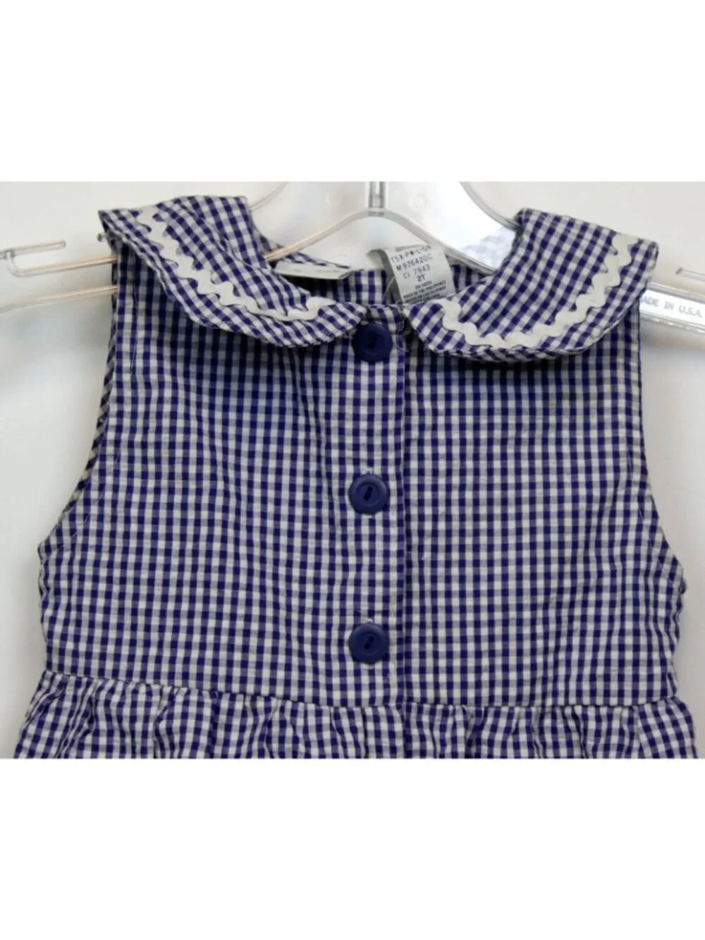 VTG Carter's Girl Romper sz 2T Blue Gingham Tulips Flowers Watering Can Summer